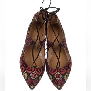 Aquazzura Lace Up Ballet Flats Embroidered VGUC Size 39.5